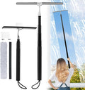 2 in 1 Window Squeegee Shower Squeegee Window Cleaning Kit with Extension Pole Long Handle Squeegee for Shower Glass Floor Bathroom Home Outdoor 12 inch Wide Black