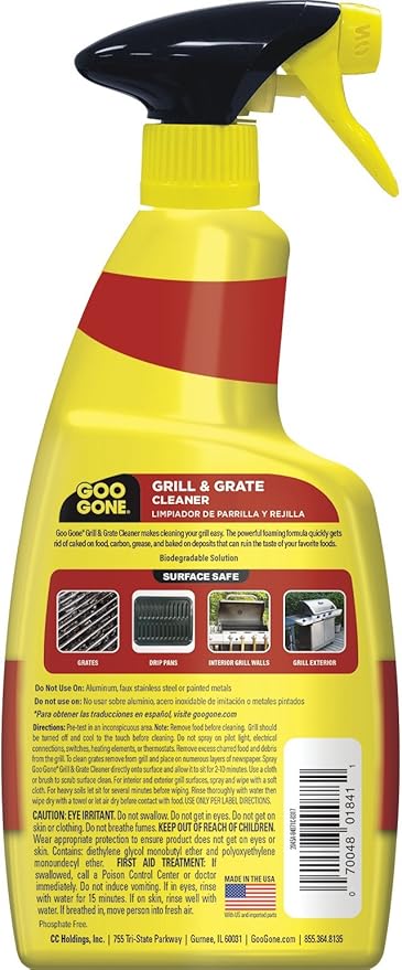 Goo Gone Grill and Grate Cleaner Spray (2 Pack) Cleans and Degreases BBQ Cooking Grates and Racks Pellet and Electric Smokers- 24 Ounce