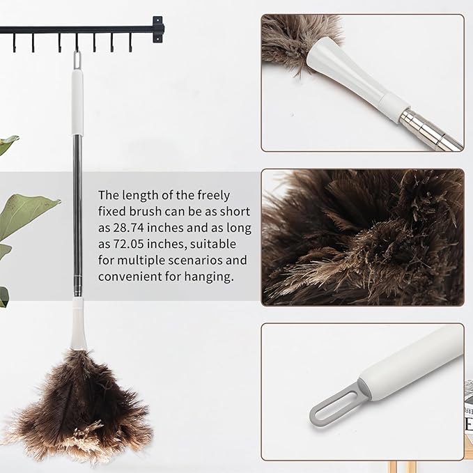Ostrich Feather Duster Pole 28 to 72 InchExtendable Feather Duster Used for Home Cleaning Ceilings Furniture Fans