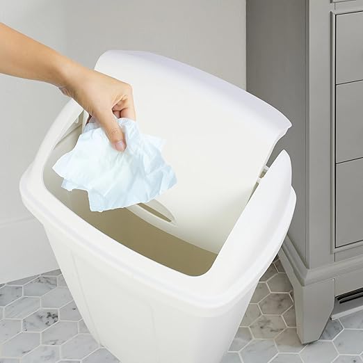 13 Gallon Trash Can Plastic Swing Top Kitchen Garbage Trash Can (White)