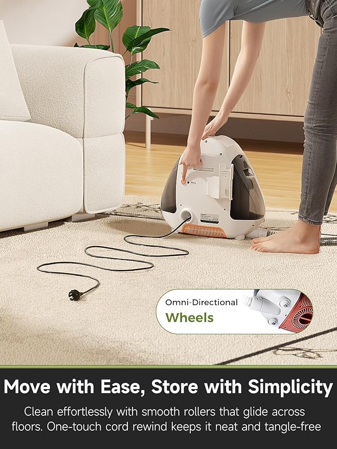 uwant Portable Carpet &amp Upholstery Cleaner Machine 15Kpa Powerful Suction Small Handheld Cleaner Carpet Shampooer for Rug Couch Furniture Pet Stains Car Auto Detailer B100 White and Orang