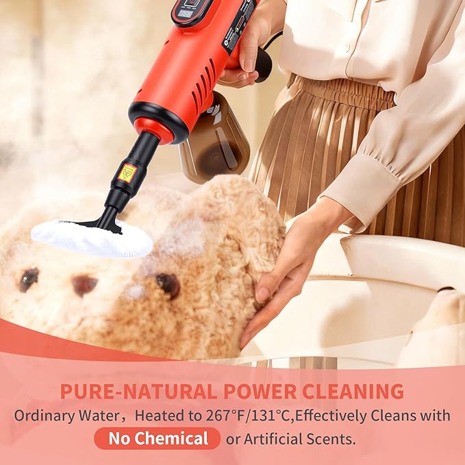 1200W High Pressure Handheld Steam Cleaner 600ML Tank Multi-Purpose Steamer for Home UseCleaning Floor Upholstery Grout and CarRed