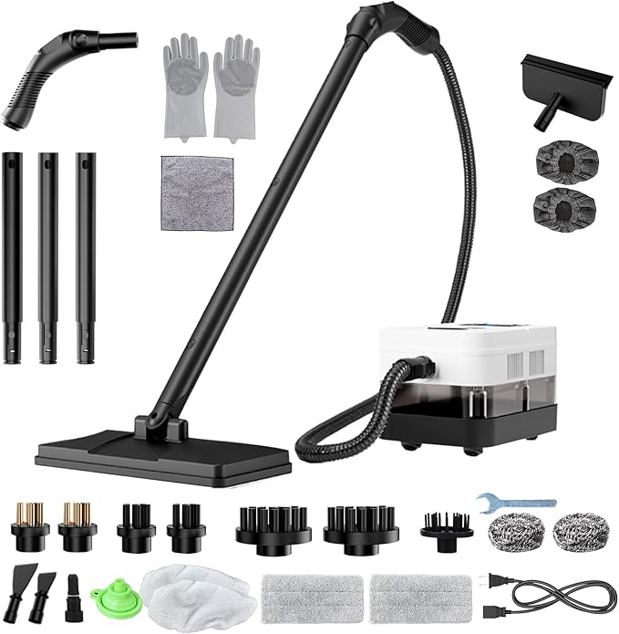 Steam Cleaner with 24 Accessories Steam Mop with 5M Extra-Long Power Cord for Home Chemical-Free Heavy Duty Steamer for Cleaning Floors Tile kitchen Grout and Car (White)