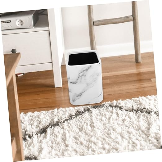 PRETYZOOM Modern Marble Pattern Trash Can Double Layer Kitchen Waste Basket Opening for Easy Disposal Material for Home Office