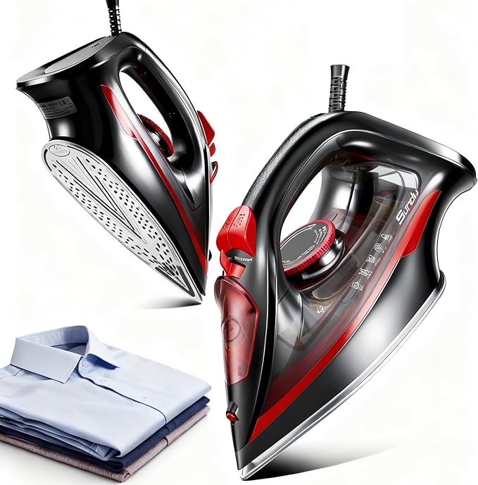 Steam Iron for Clothes 3-Way Auto Shutoff Ceramic-Coated Soleplate with Burst Steam Anti-Drip and Anti-Calc Self-Cleaning 1500W Powerful for Home Use