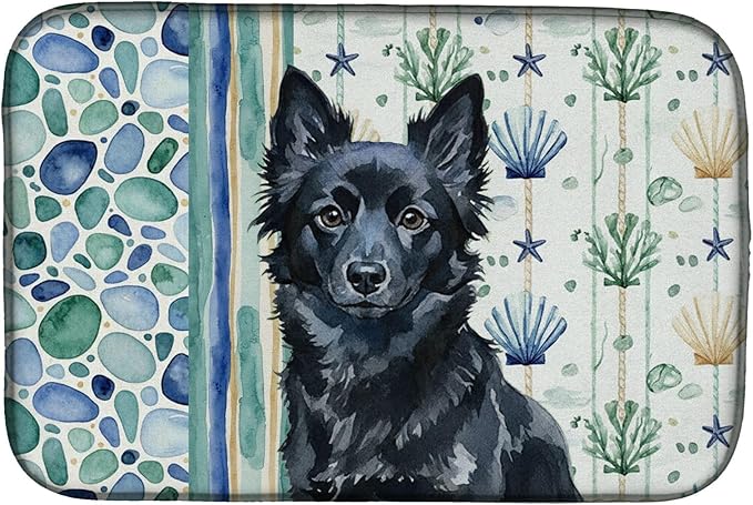 Caroline's Treasures Schipperke Coastal Sea Glass Dish Drying Mat Absorbent Dish Drying Mat Pad for Kitchen Counter Dish Drainer Mat for Countertop 14 x 21 Multicolor