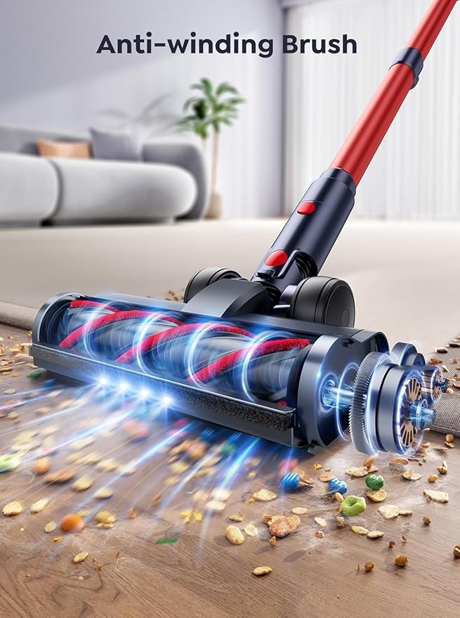 NYLA Cordless Vacuum Cleaner 550W 45Kpa Stick Vacuum for Home Self-Standing Touch Screen 60 Mins Runtime Charging Station Vacuum Cleaner for Carpet Hard Floor Car Pet