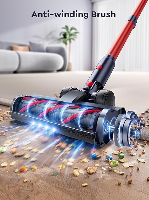 Cordless Vacuum Cleaner 600W/50Kpa65Mins Stick VacuumSelf-Standing Upright Vacuum Cleaner with Wall Mount Charging Touch ScreenVacuums for Hardwood Floor Carpet Pet Hair
