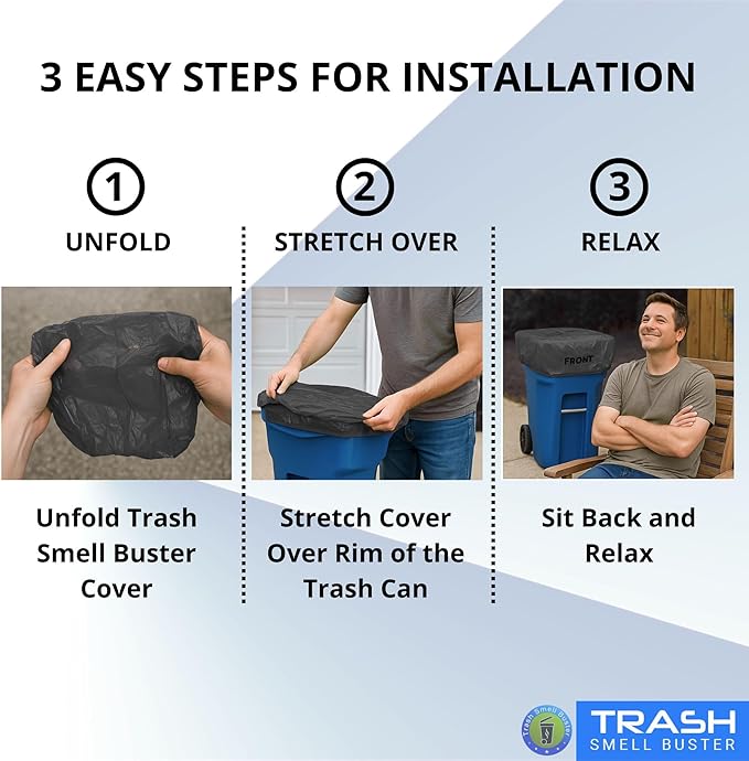 Trash Can Smell Eliminator Cover Odor Eliminating Bag with Optional Straps Lemon Scented Durable Chemical Free 64 Gallon 2 Pack