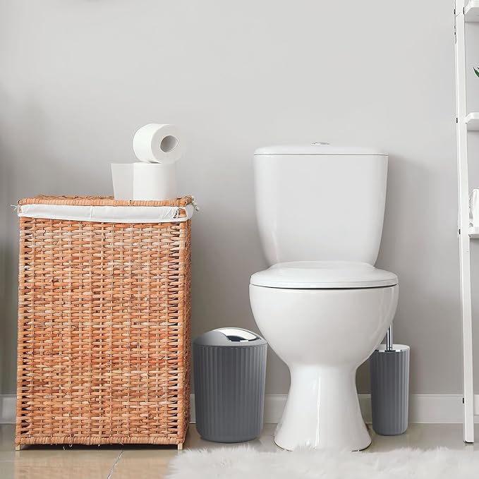 Bathroom Accessory Set - 10 Piece Grey Bathroom Accessories Set with Trash Can Toothbrush Holder and Cup Soap Dispenser Soap Dish Toilet Brush Holder Vanity Tray Qtip Holder Tissue Box Cover
