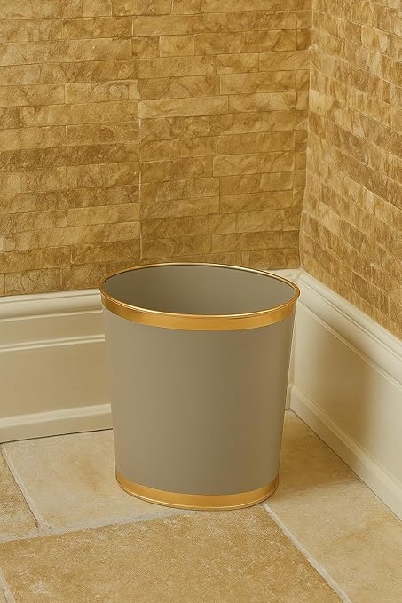 Jaye's Studio Mattie Oval Waste Basket for Bathroom Decorative Gold Trim &amp Finish Hand-Painted Handcrafted Metal Wastebasket Garbage Bin &amp Trash Bin for Bedroom Office 12 x 10 x 8 (Ta