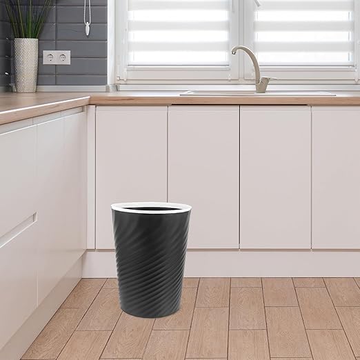 Trash Can Large Black Open Top Household Trash Bin with Pressure Ring Plastic Wastebasket for Office Bathroom Bedroom Use