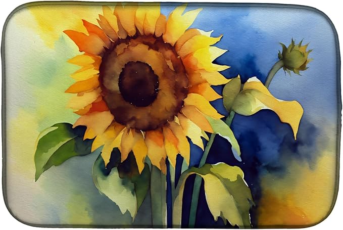 Caroline's Treasures DAC1613DDM Sunflowers in Watercolor Dish Drying Mat Absorbent Dish Drying Mat Pad for Kitchen Counter Dish Drainer Mat for Countertop 14 x 21 Multicolor