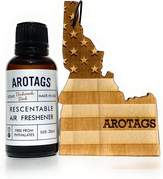 Arotags Car Air Freshener - Reusable Wood Diffuser - Hanging Odor Eliminator - Idaho Patriot - Balsam &amp Cedar Scent