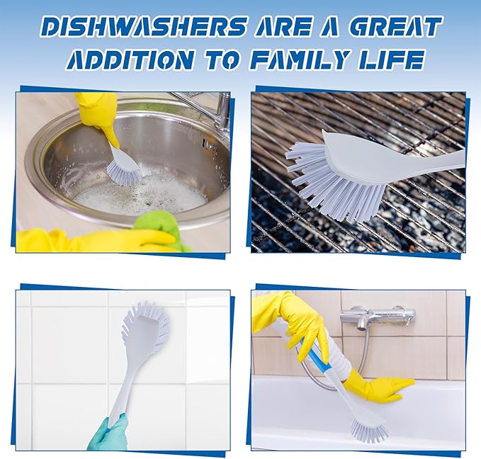 Hsei 10 Pcs Blue Kitchen Scrub Dish Brush Bulk with 11 Inch Anti Slip Handle Cleaning Dish Scrubber with Stiff Bristles Washing Scrub Brushes for Housekeeping for Pots and Pans Kitchen Sink