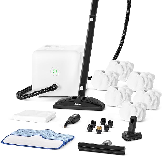 Dupray Neat Steam Cleaner with 22-Piece Accessory Kit – Versatile Portable Steamer for Floors Upholstery Tiles and More removes 99.9% of Bacteria &amp Viruses* (incl. x6 Triangle Bonnets)