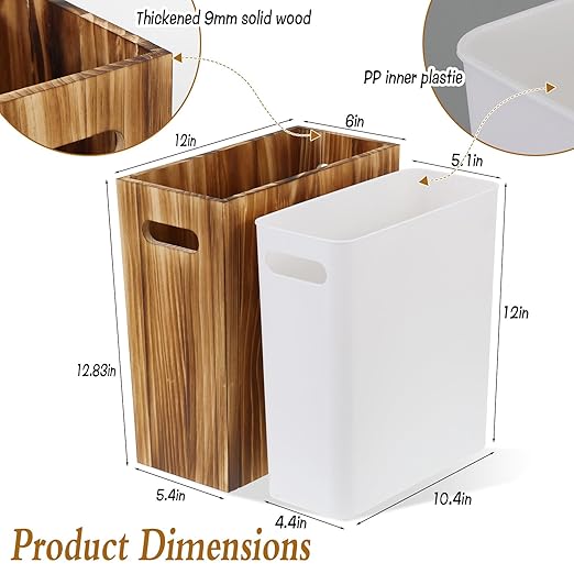 3 Gallon Wooden Trash Can with Liner Wood &amp Plastic Bathroom Trash Can Small Decorative Waste Basket for Bathroom Bedroom Kitchen Office