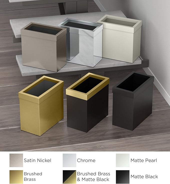 Gatco Small Bathroom Trash Can With Lid Rectangle 3 Gallon Stainless Steel Wastebasket Under Sink Matte Black And Brushed Brass For Bathroom Bedroom Office (1938)