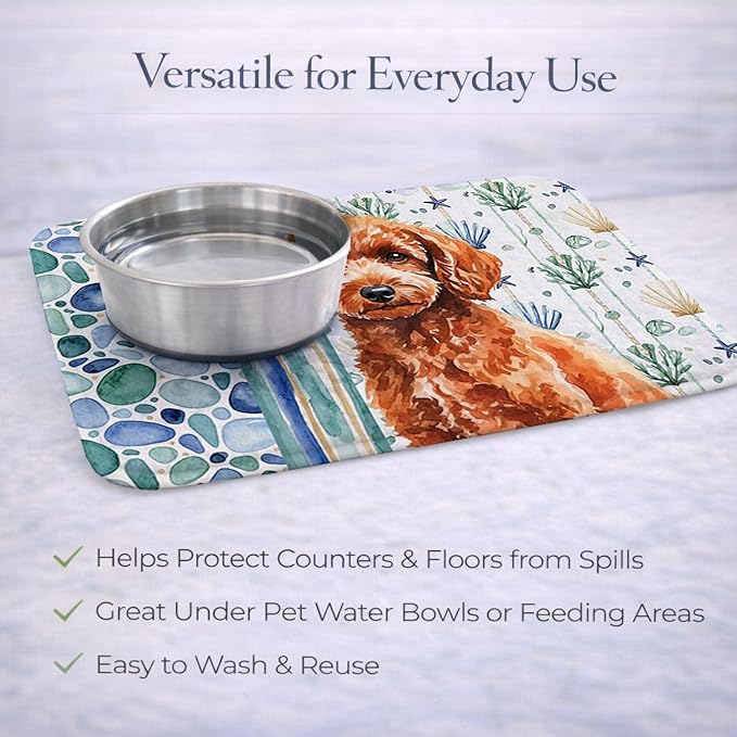 Caroline's Treasures Toy Red Poodle Coastal Sea Glass Dish Drying Mat Absorbent Dish Drying Mat Pad for Kitchen Counter Dish Drainer Mat for Countertop 14 x 21 Multicolor