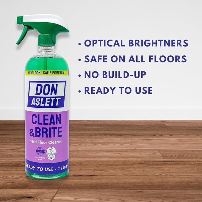 Don Aslett Clean &amp Brite Set (1 Quart Concentrate and 32 Oz Ready-To-Use Spray Bottle) Floor Cleaner | Restore Natural Shine of Hard Flooring Surface - Tile Vinyl Linoleum Wood