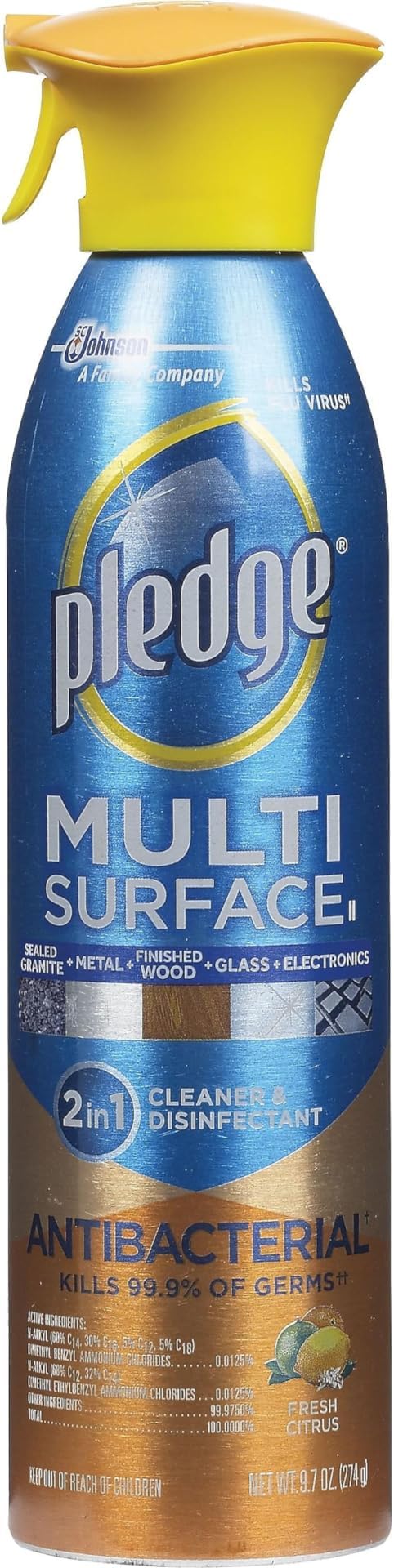Pledge Multi Surface Antibacterial Everyday Cleaner 9.7 Oz Aerosol Spray 6/Carton