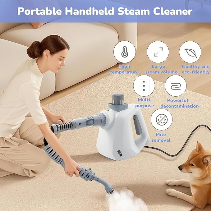 Petyoung Handheld Steam Cleaner Professional Pressurized Steam Cleaner with 9 Accessories Multipurpose Steam Cleaner for Home Use for Cleaning Floor Upholstery Grout Window and Car