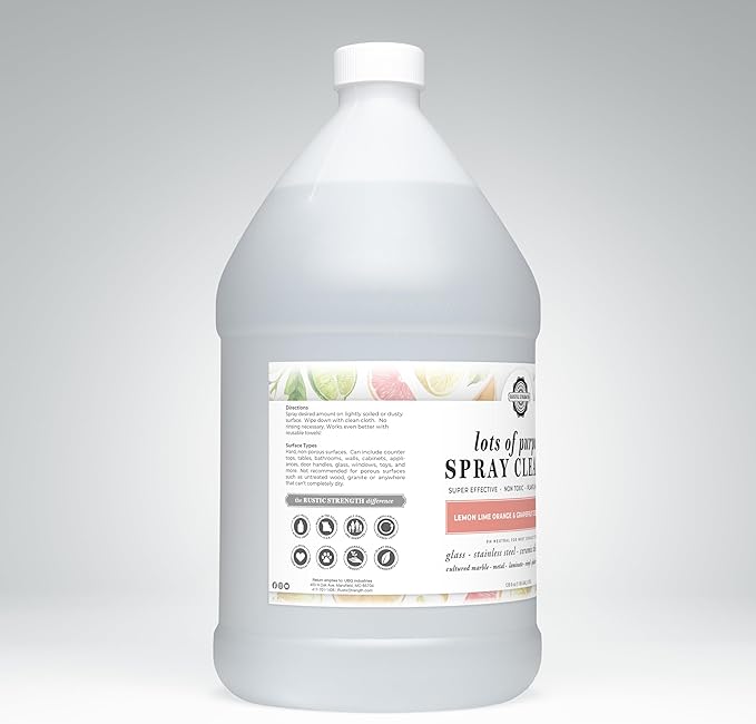 Rustic Strength Lots of Purpose Spray Cleaner Lemon Lime Orange &amp Grapefruit Multi-Surface pH Balanced Non-Toxic Biodegradable 1 Gallon Plastic