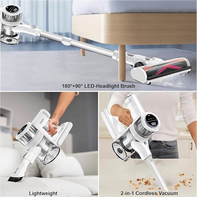 Cordless Vacuum Cleaner 600W 55Kpa 70Mins Stick Vacuum Cleaners for Home AUTO Dust Detection/LED Touch Display Rechargeable Wall Mount Wireless Handheld Vacuum for Pet Hair/Carpet/Hard Floor