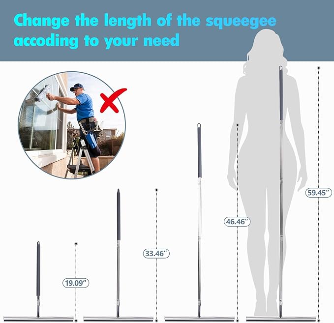 Professional Heavy-Duty Floor Squeegee 15 Wide Silicone Blade &amp 19-59 Adjustable Pole for Garage Floor Driveway Tile &amp Patio – Effortless Water Removal Rust-Proof