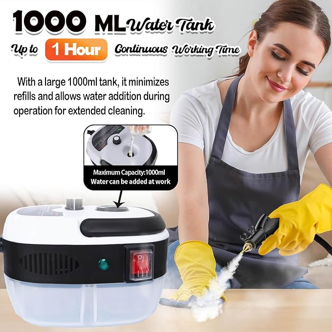 2500W Handheld Steam CleanerHigh Temperature Pressurized Steamer for Cleaning1000ml Portable Steam Cleaning for Home UseSteam Cleaning Machine Portable Car Steamer W/Brush HeadsWhite
