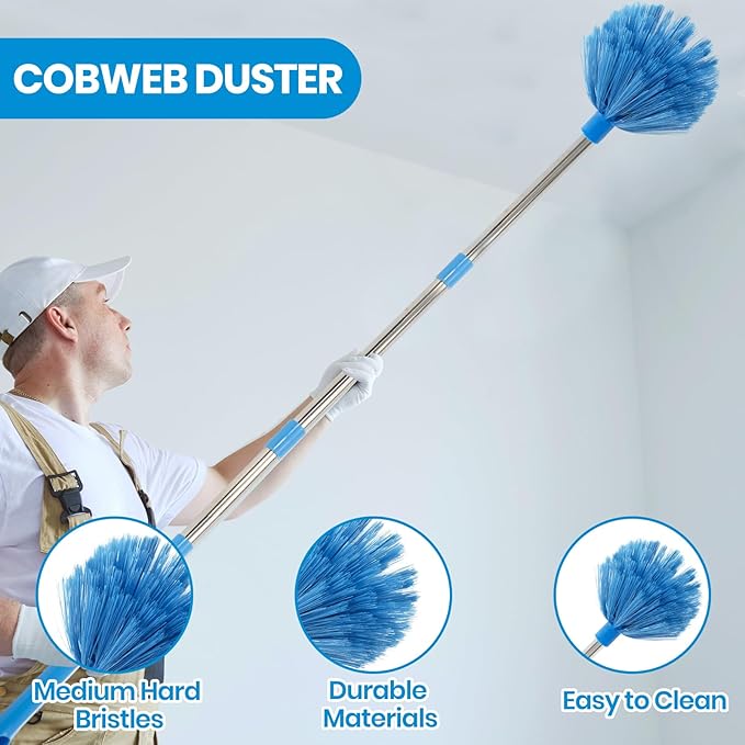 Ceiling Fan Cleaner Duster Kit 72 Inch Ceiling Fan Duster Extension Pole 8-in-1 Microfiber Duster Set for High Ceilings Fan Blades and Lights Reusable Cleaning Tools with Storage Bag