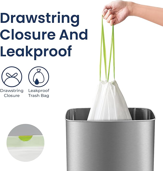 Ninestars Extra Strong White Trash Bags with Drawstring Multiple Sizes 90 Count Kitchen Drawstring trash bags 90 Trash Bags (6 Gallon 120 ct)