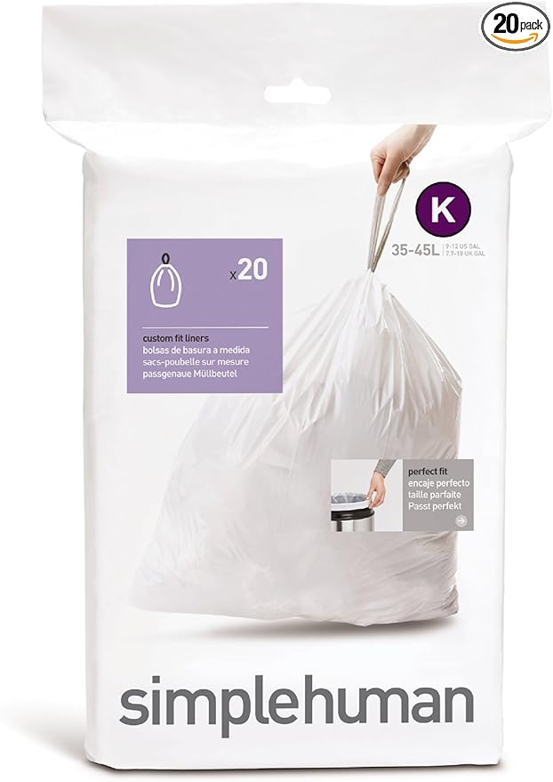 simplehuman Custom Fit Trash Can Liner K 38 Liters / 10 Gallons 20-Count (Pack of 2)