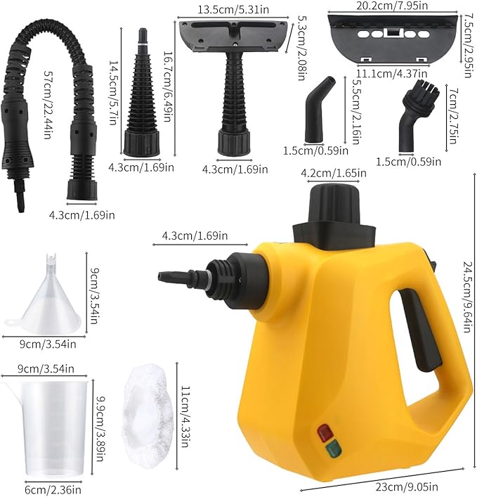 Zunate Handheld Steam Cleaner 1000W Pressurized Steamer for Upholstery and Car Detailing 3 Bar High Temperature Cleaning Tool for Kitchen Grout - Yellow (US Plug 110-120V)