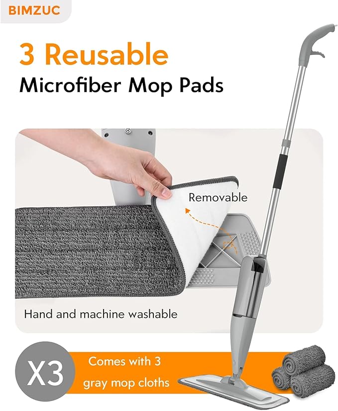 Spray Mop for Floor Cleaning with 3 Washable Pads-Wet Dry Microfiber Mop with 27 oz Refillable Bottle Gray - New