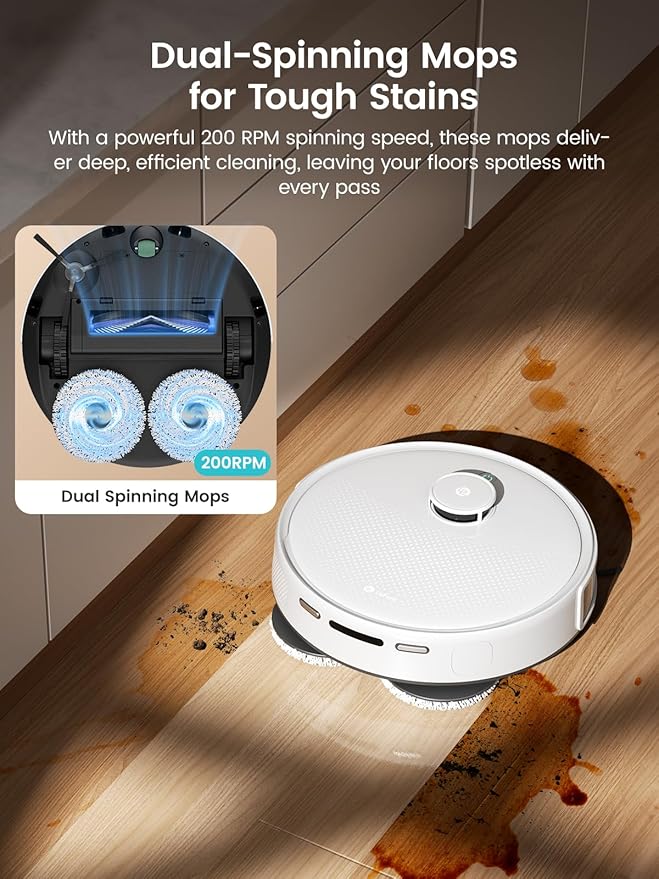 Lefant M3 Robot Vacuum Auto Mop Washing 12000Pa Suction Self-Emptying &amp Refilling 9mm Mop Lifting 200RPM Spinning Mops Smart Obstacle Avoidance White