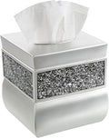 Creative Scents Crackled Glass Silver Tissue Box Cover Square - Decorative Tissue Box Holder - Tissue Holder Vessel for Bathroom with Durable Bottom Slider Elegant Home or Bathroom Decor