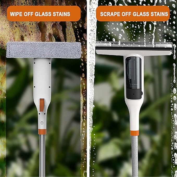 Long Handle Cleaning Brush Multifunctional Household Window Cleaner Double-Sided Wiper WithTank White Cleaning Tool ﻿