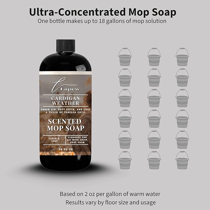 Lapew Cardigan Weather Scented Mop Soap - Luxury Floor Cleaner Concentrate for Mopping Tile Laminate Vinyl &amp Hardwood | Streak-Free Low-Foam | 36 oz