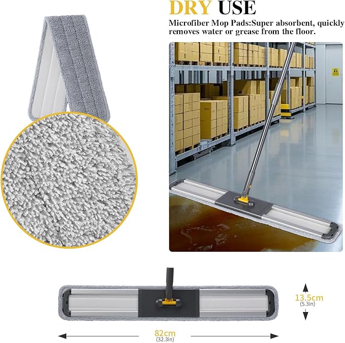 Masthome 36 Commercial Mop Heavy Duty Industrial Floor Mop with 3 Microfiber Pads 60 Adjustable Large Dust MopWet Dry Flat Mops for Office Garage Warehouse Factory Mall