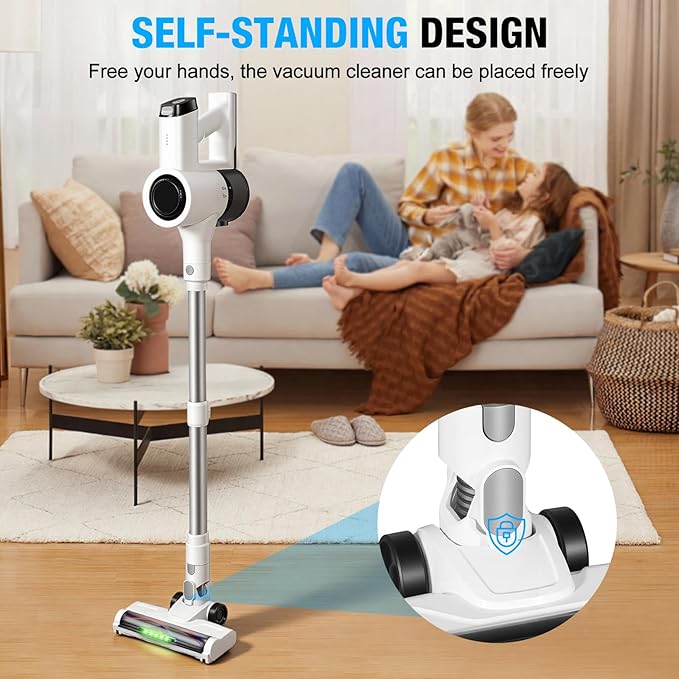Cordless Vacuum Cleaner with LED Screen Stick Vacuum Cleaners for Home Lightweight Powerful Suction Vacuum 6-in-1 Rechargeable Vacuum for Carpets Pet Hair Hardwood Floors