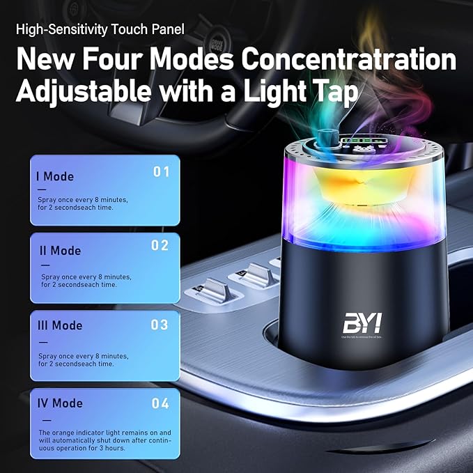 Smart Car Air Freshener with RGB Ambient Light Galaxy Cloud Mist Auto On/Off Built-in Battery Car Aroma Diffuser Home Office (4 Essential Oil Box) Long-Lasting Scent