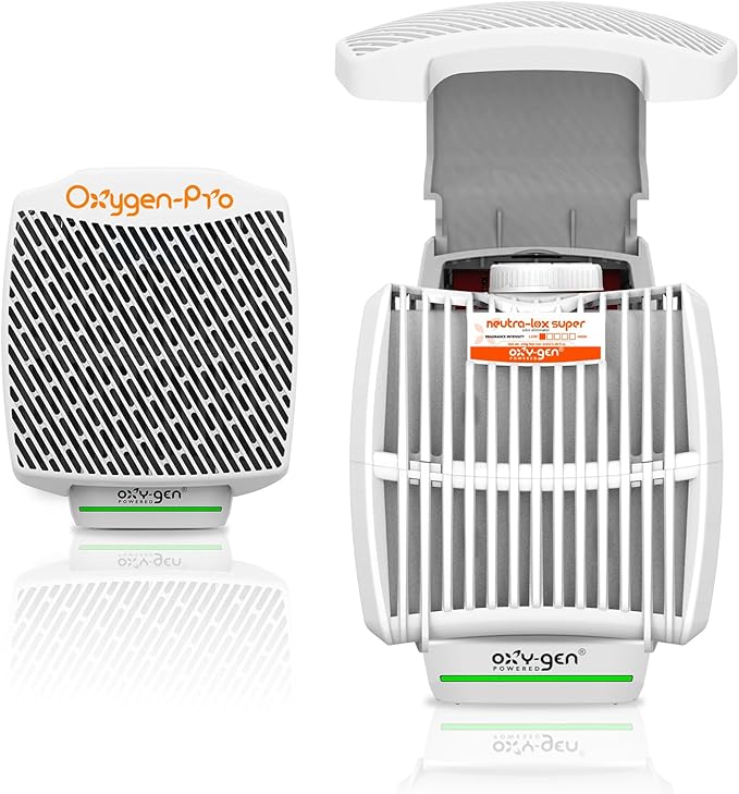 Oxygen-Pro - Starter Kit - Commercial Air Freshener and Deodorizer Wall Mounted Battery Operated Automatic Dispenser Odor Eliminator and Fragrancing System (Subtle Scent) 120 Day Supply