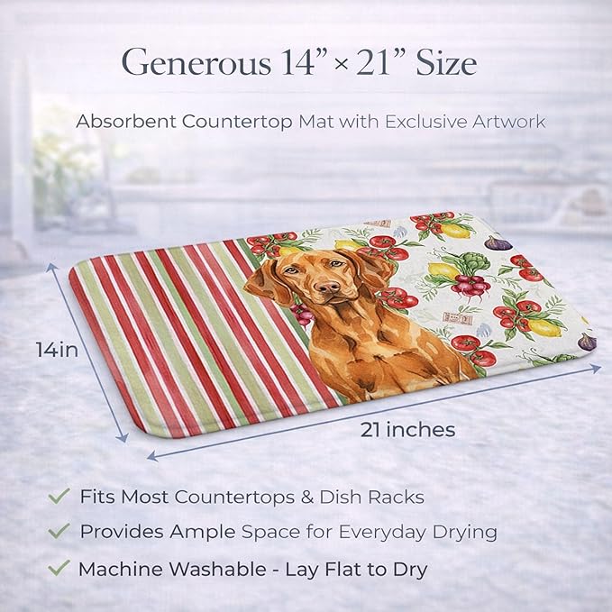 Caroline's Treasures Vizsla Vegetables Dish Drying Mat Absorbent Dish Drying Mat Pad for Kitchen Counter Dish Drainer Mat for Countertop 14 x 21 Multicolor