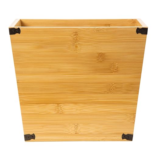 VERGOODR Grey Farmhouse Style Torched Wood Trash Can Waste Bin with Decorative Metal Brackets Trash Can for BedroomLiving Room Bathroom &amp Office (Bamboo Color)