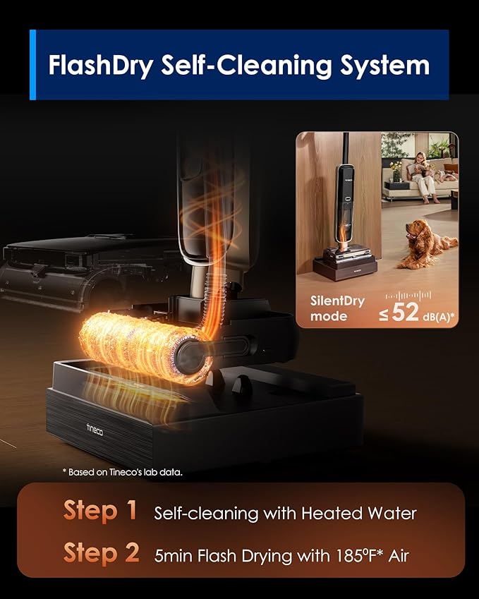 Tineco Floor ONE S9 Master Wet Dry Vacuum Cleaner ThermoBlast Tech &amp Hot Water Vacuum Mop 23kPa Suction 65 Min Runtime 185°F Flashdry 3.9inch Ultra-Slim Stretch Mop