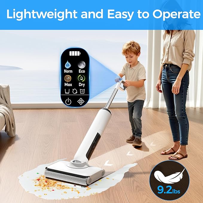 Cordless Wet Dry Vacuum Cleaner 23KPa Vacuum Mop for Hard Floors Up to 45 Min Runtime 180° Lay-Flat Design with Hot Water Self-Cleaning &amp 185°F Hot Air Drying Anti-Tangle Brush for Pet Hair