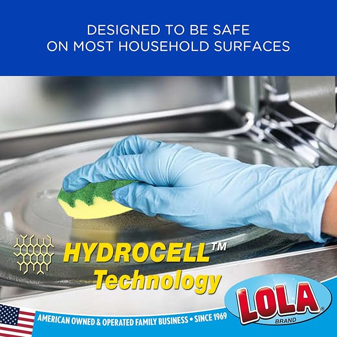 LOLA Heavy Duty Scrub Sponges 12 Pack Made in USA Superior Sponge Lasts up to 4X Longer Reusable Long Lasting Next Generation Cleaning