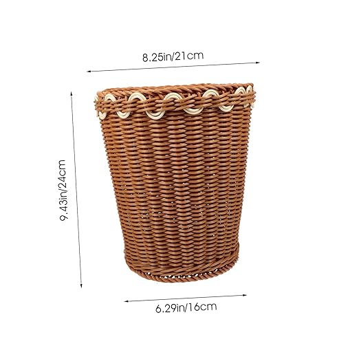 Healifty Woven Trash Can Basket Imitation Rattan Wastebasket for Bedroom and Living Room Stylish Sundries Storage Container Decorative Design for Home Organization