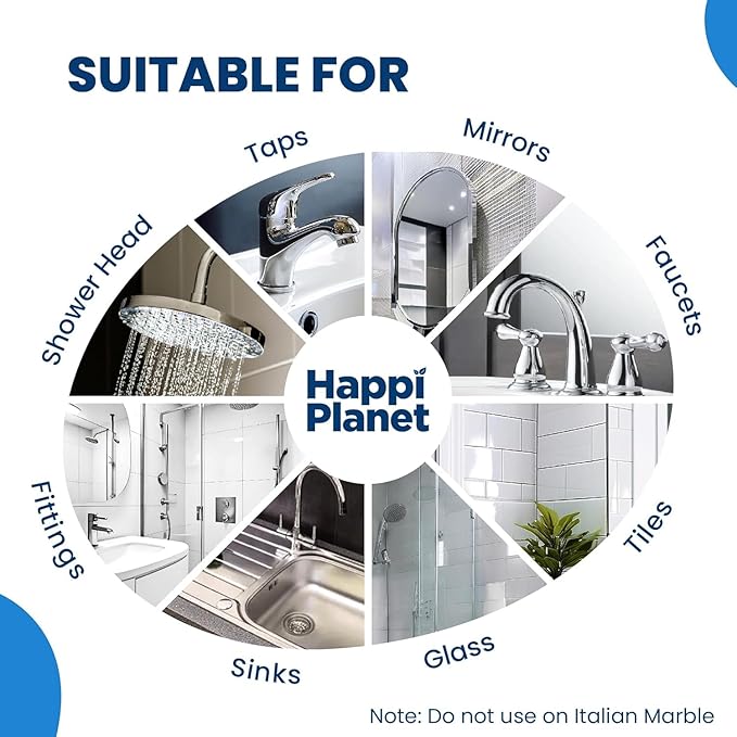Hap-Pi Planet Tap Cleaner &amp Limescale Remover | Foaming Bathroom &amp Hard Water Stain Cleaner | Non-Toxic Plant-Based Formula | Multipurpose Cleaner for Tap Shower Tiles Mirror &amp Sink | 5